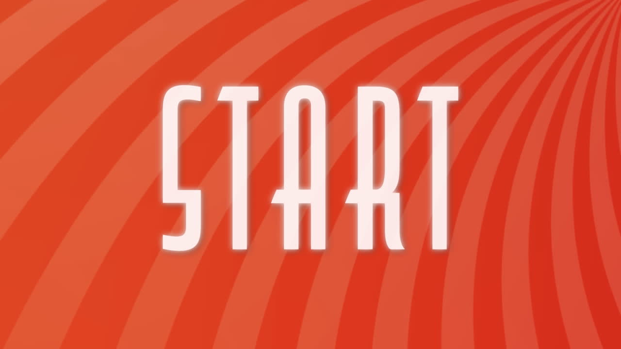Animation of start text banner against radial rays in seamless pattern on red background
