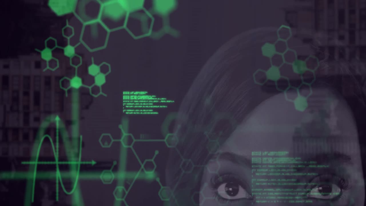 animación del procesamiento de datos sobre la mujer biracial