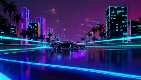 retro cyberpunk city sunset drive