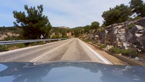 Coastal-Scenic-Drive-On-The-Beautiful-Island-Of-Thassos,-Greece,-Driver-Perspective