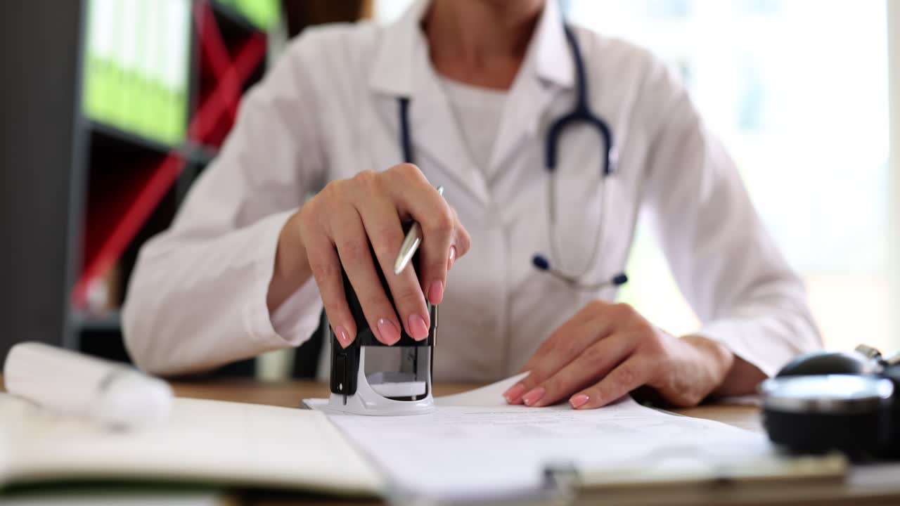 Doctor stamping a document