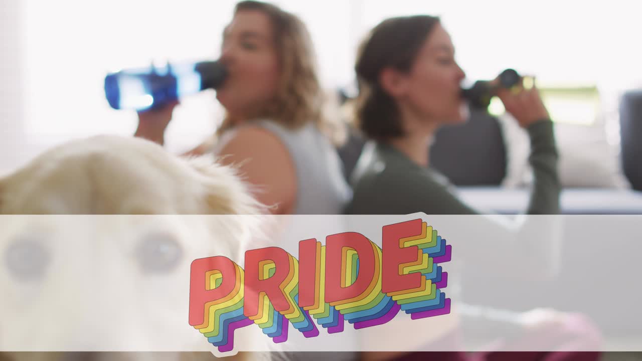 불분명한 레즈비언 커플이 물을 마시는 것에 대한 자부심의 애니메이션