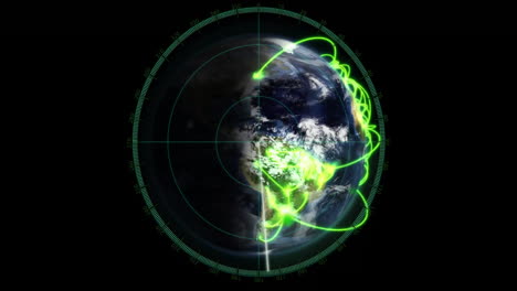 Animation-Der-Digitalen-Datenverarbeitung-über-Dem-Globus-Auf-Schwarzem-Hintergrund