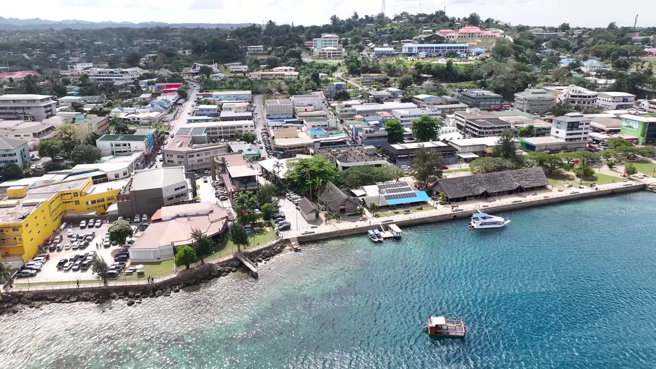Port Vila, Efate, Vanuatu - A Beautiful View of the Main Hub and Harborside Capital - Aerial Drone Shot