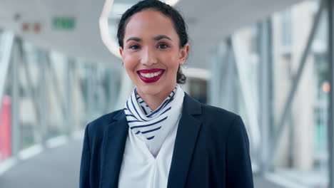 Happy,-flight-attendant-and-face-in-airport