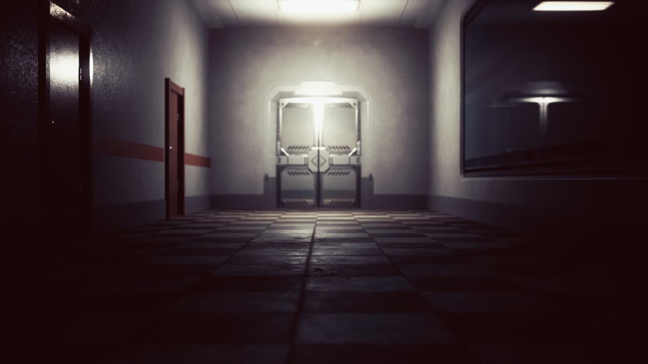 corredor vacío y oscuro del laboratorio del hospital