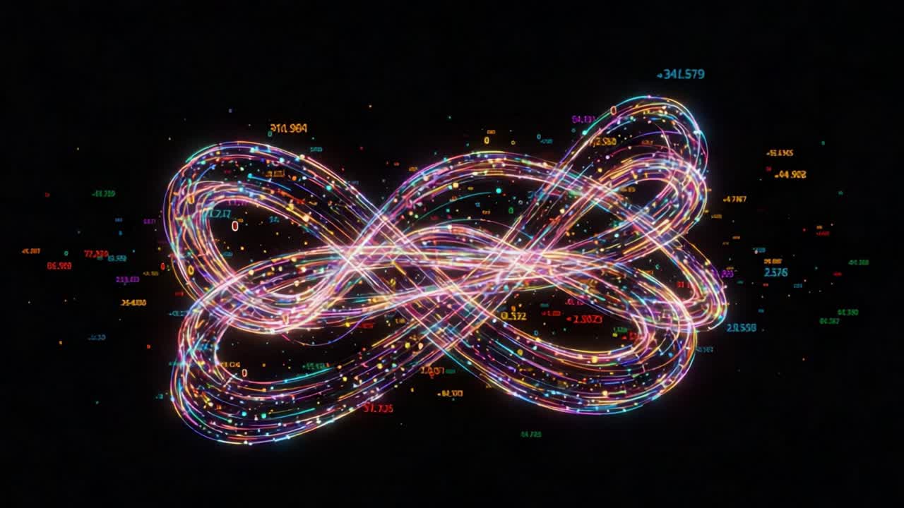 Complex Infinite Loop Visualization: A Transcendent Journey through Colorful Data Patterns and Vibrant Energy in a Captivating Abstract Motion Flow