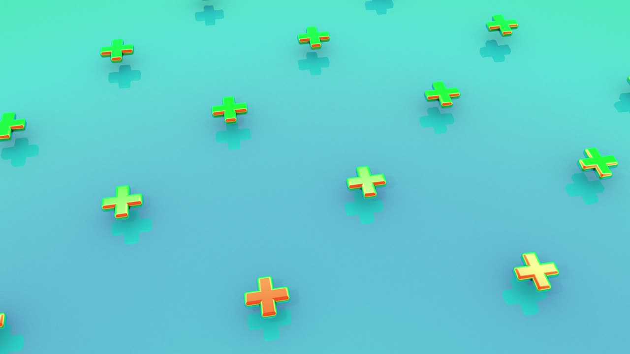 Abstract 3d render cross flying in different holographic colors. 4k animation seamless looping footage.