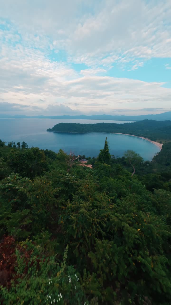 FPV Drone Flight Over Tropical Cliffs and Clear Sea at Hundred Steps Beach in San Vicente, Palawan, Philippines – Vertical Cinematic Aerial View