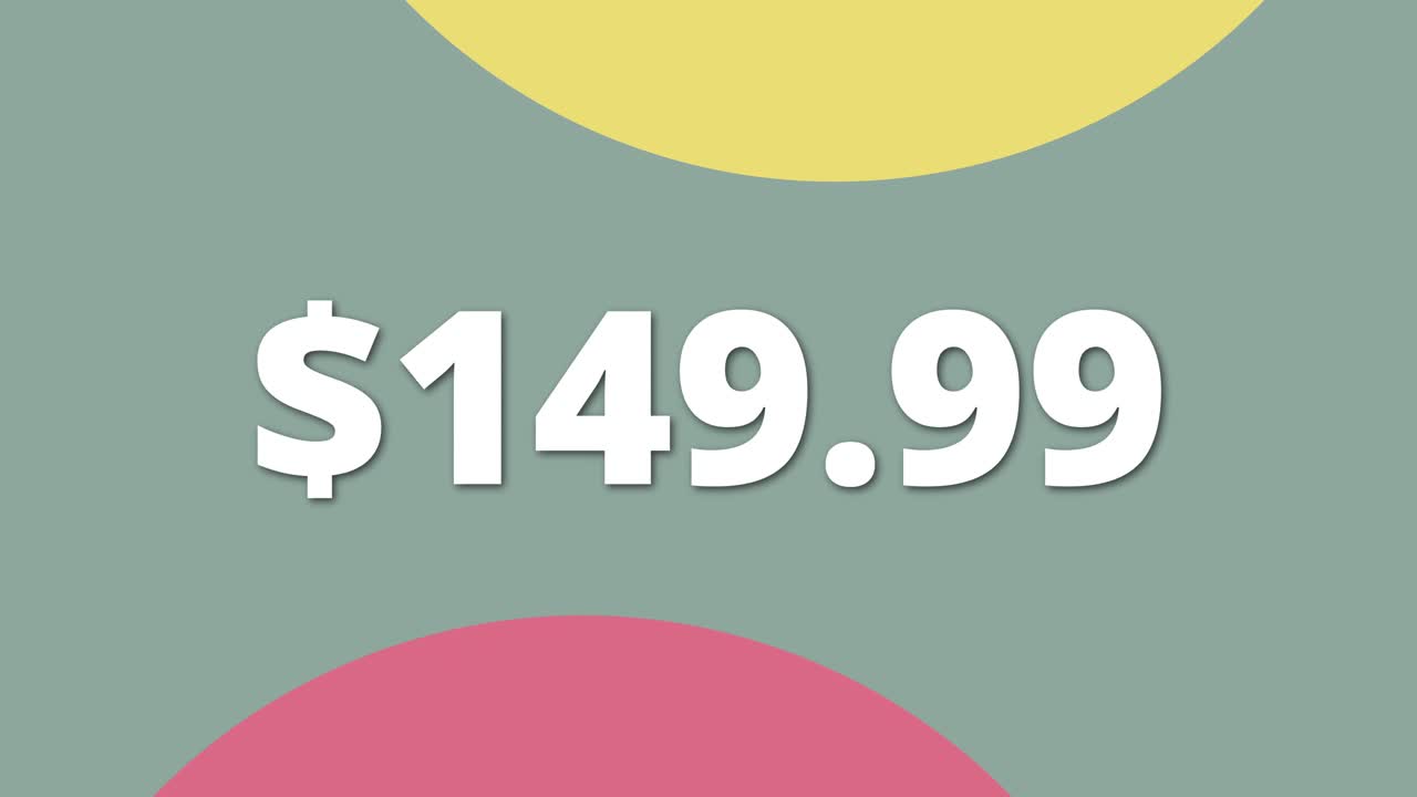 Modern animated price tag popping up as 149.99 Useful in product videos, business promotions, and ad campaigns