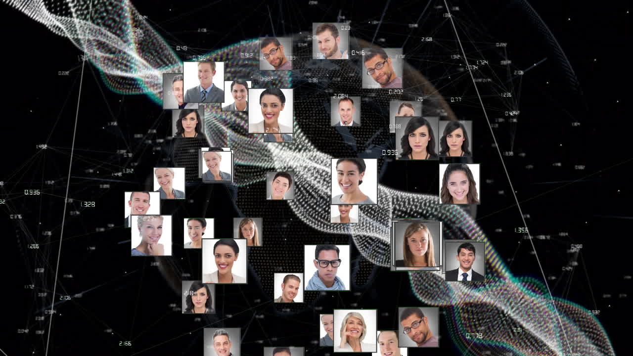 animación del procesamiento de datos en todo el mundo con conexiones y fotos.