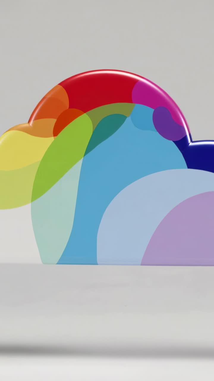 Video vertical: Iniciando reproducción de una nube 3D girando hacia abajo en un estudio, revelando mezclas de colores en capas.