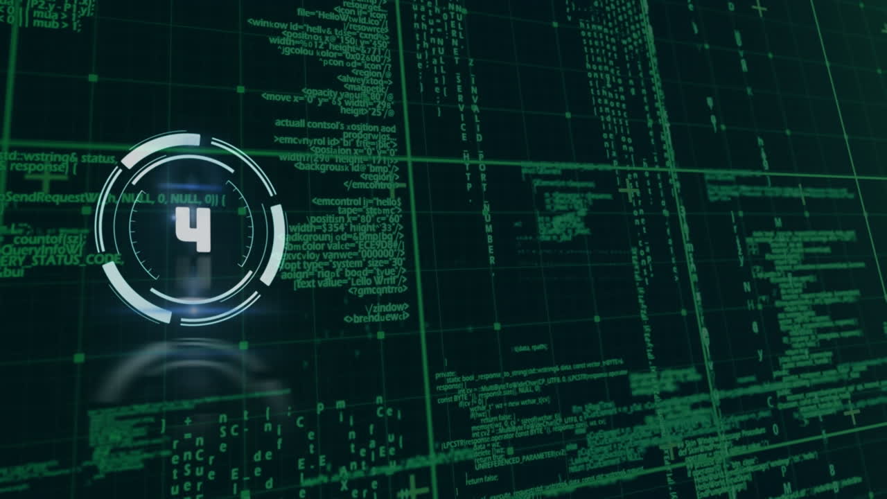 animación del escaneo del alcance con cuenta atrás sobre el procesamiento digital de datos