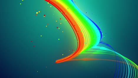 las líneas de brillo de color arco iris vuelan en el aire, oscilando suavemente y ondulando. el fondo creativo en bucle abstracto 3d como cinta de brillo flota en líquido con partículas. luma mate como canal alfa.