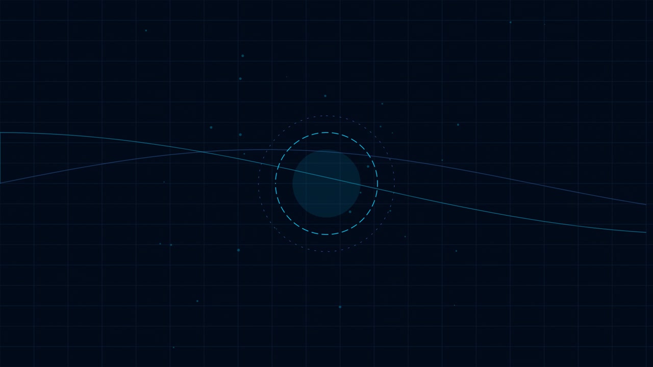 Abstract Digital Graphic with Rotating Circular Elements and Wave Lines
