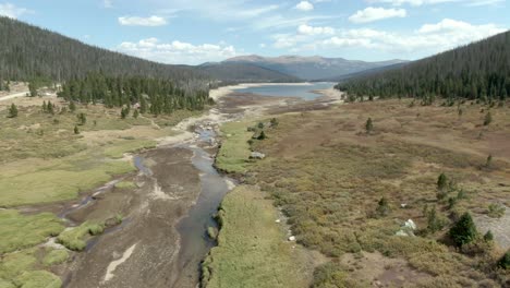 Aerial-of-reservoir-in-Colorado-in-late-summer