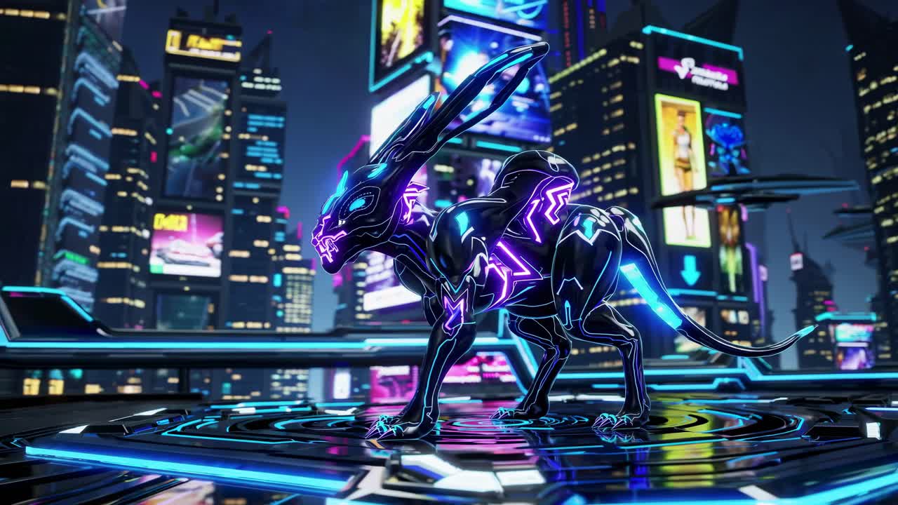 Cyberpunk Creature in a Neon City