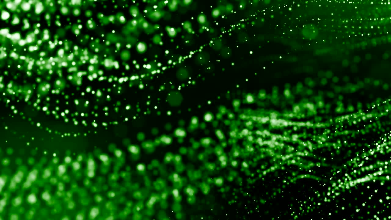 3d render of luminous particles as science fiction background or modern abstract green background of particles with depth of field and bokeh like vj loop. Particles form line and wavy structure. 2