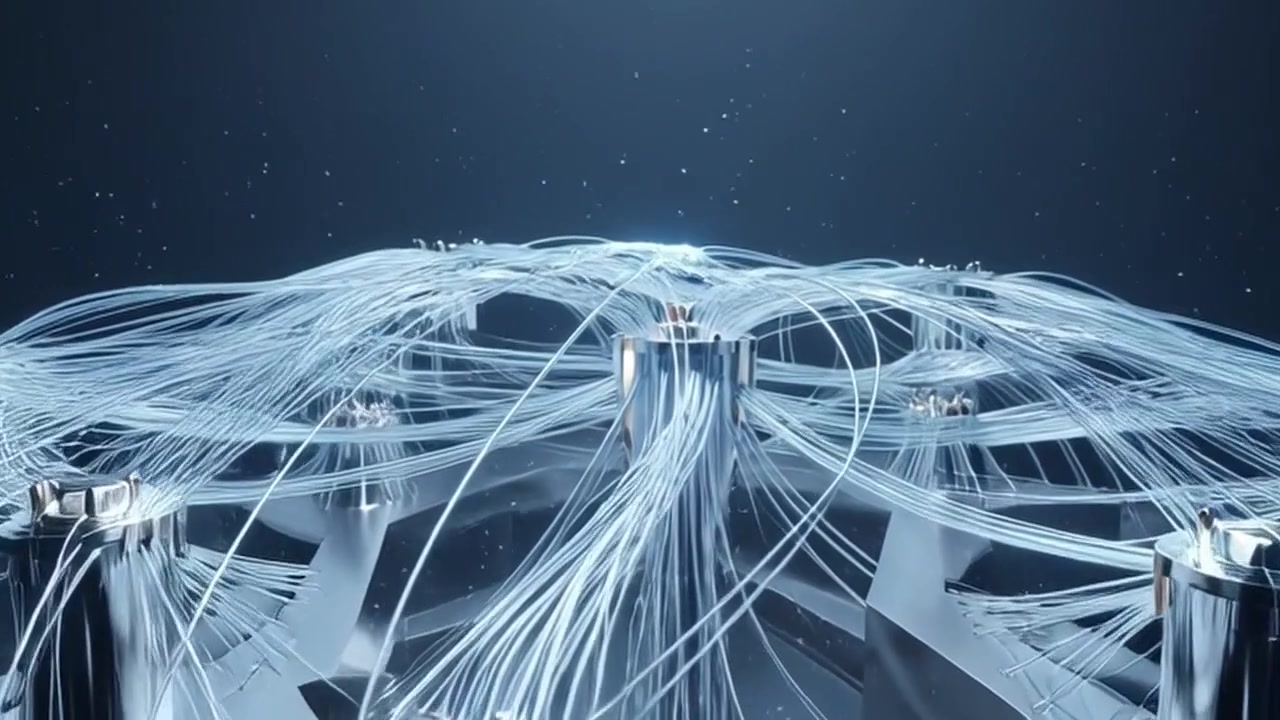 Abstract 3D Animation of Glowing Fiber Optic Data Connections