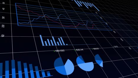 animación del procesamiento de datos estadísticos a través de la red de cuadrícula contra un fondo negro