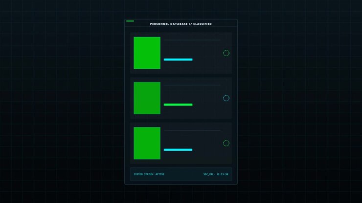 Futuristic Digital Personnel Database Interface with Loading Progress Bars