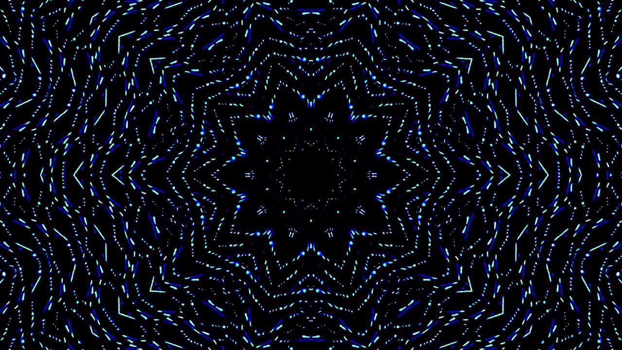 light wave abstract dots set blue color kaleidoscope black background