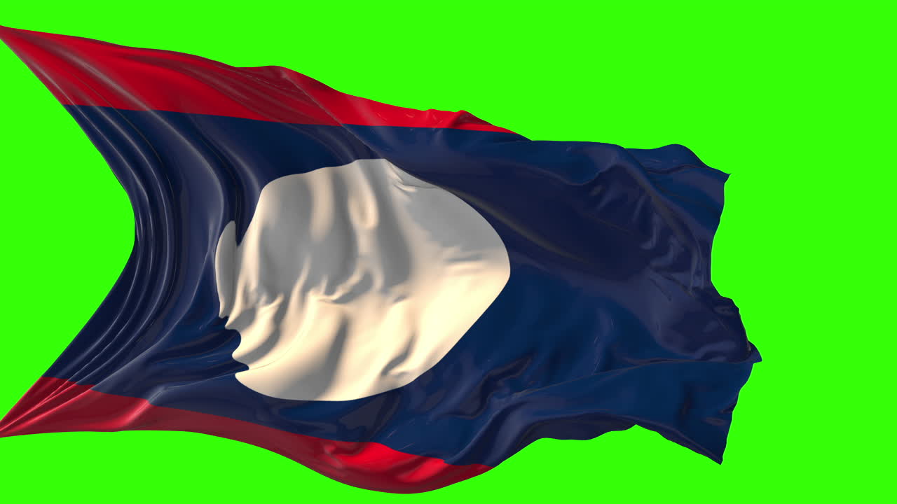 Laos Flag Waving on Green Screen