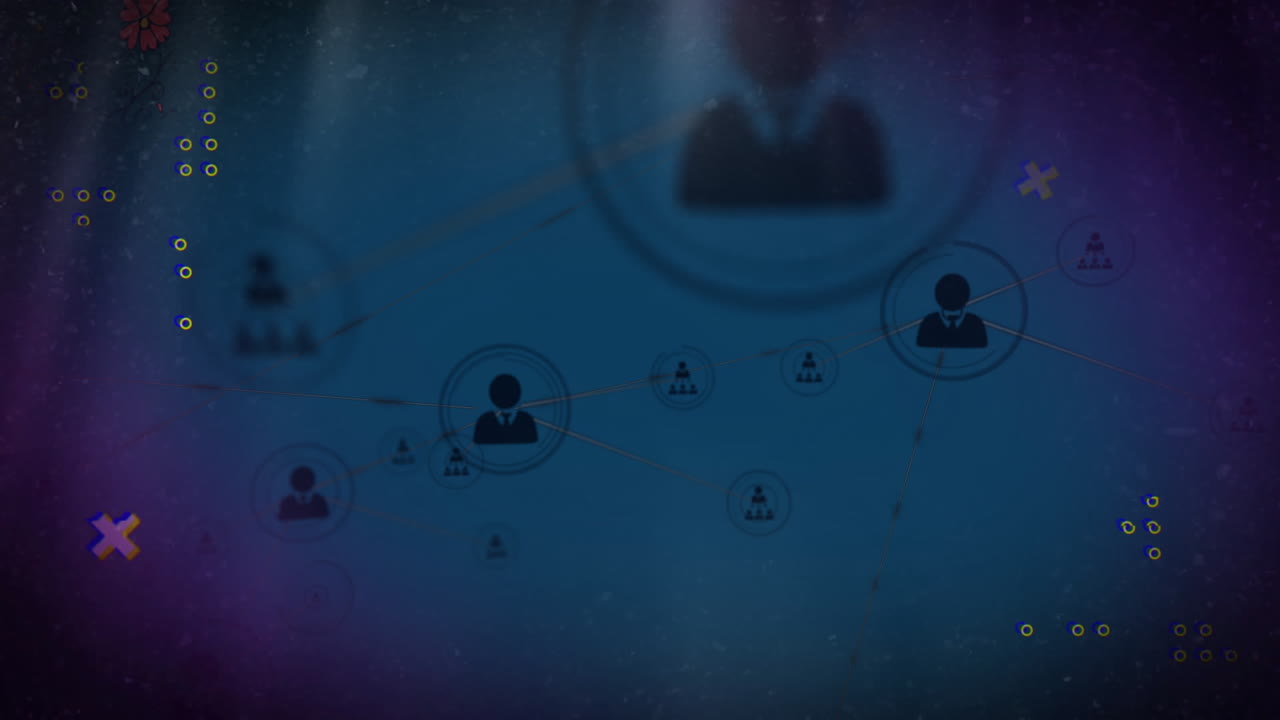 animación de la red de conexiones con iconos sobre fondo azul