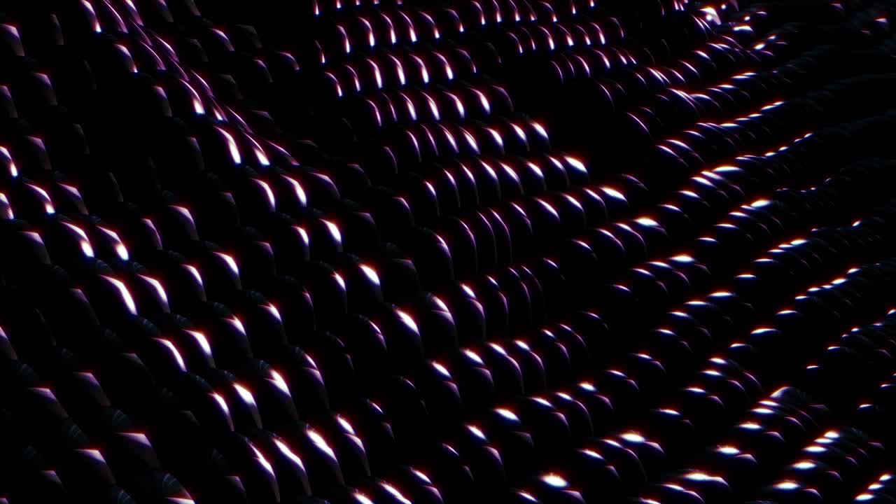 Modern abstract loopable dark particles pattern surface wave moving. Sci-Fi futuristic technology concept seamless loop 3D animation striped optical illusion three dimensional geometrical wave shape.