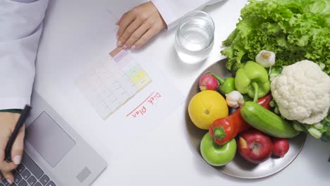 female nutritionist using laptop in office.