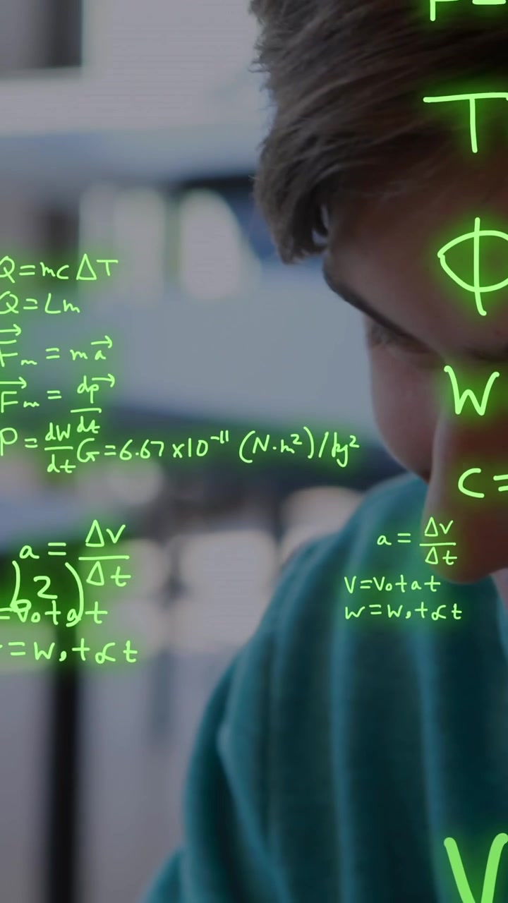Animation of scientific data processing over caucasian male student
