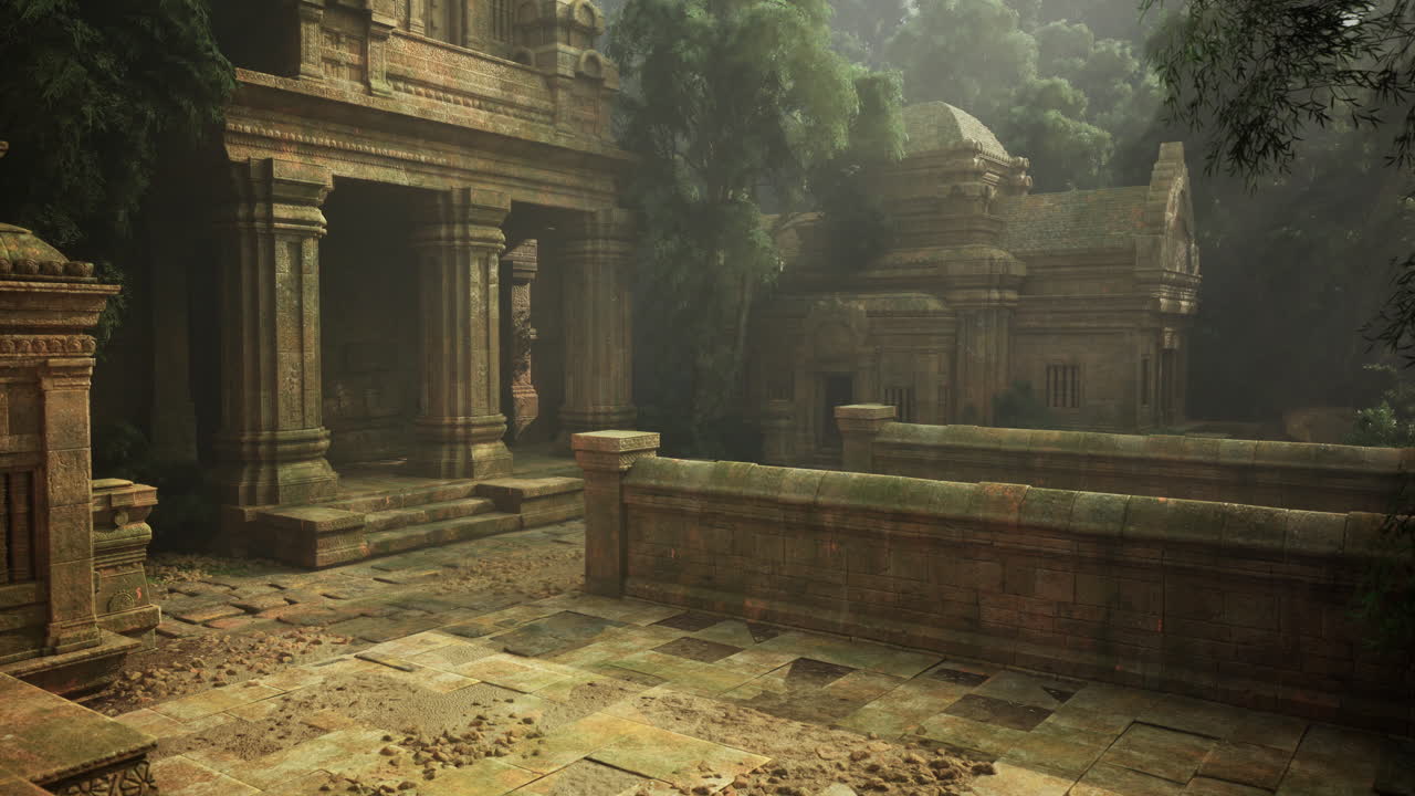 Ancient ruins amidst lush greenery present a glimpse of forgotten history