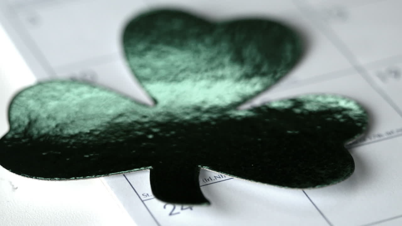 Large shamrock falling on calendar marking st patricks day