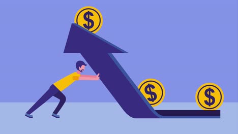 hombre de negocios con flecha arriba subir monedas dólar
