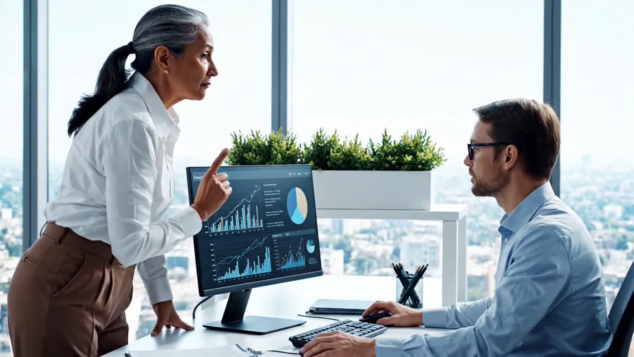Businesswoman leading a data analysis discussion with colleague