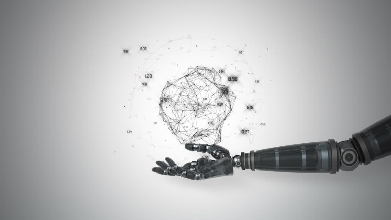 Robotic hand presenting polygon structure against white background