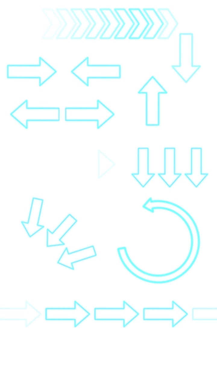 Multiple neon blue arrows animate in, expanding and layering vertically on a clean white background