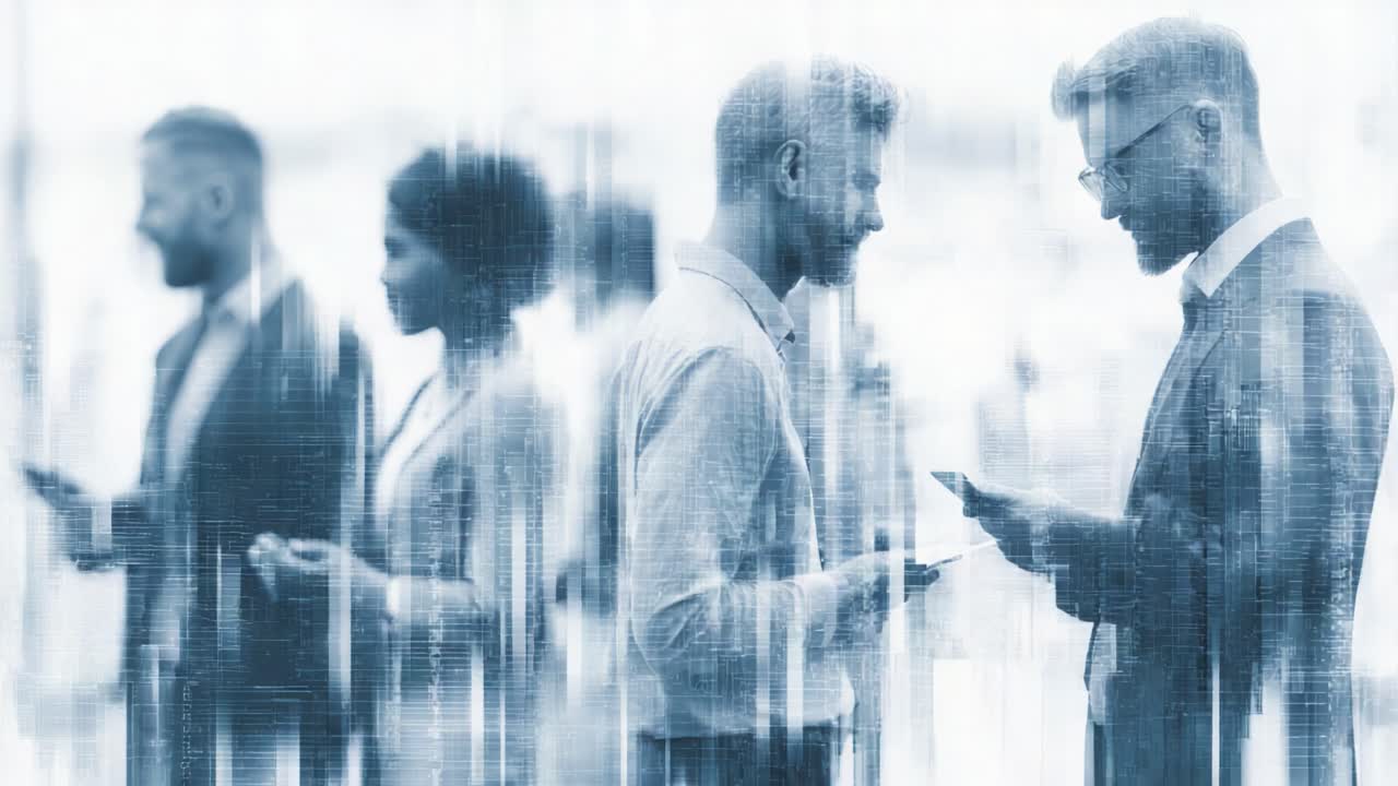 A Dynamic Interaction Between Professionals Engaging with Mobile Devices, Showcasing Modern Communication and Networking in a Contemporary Setting