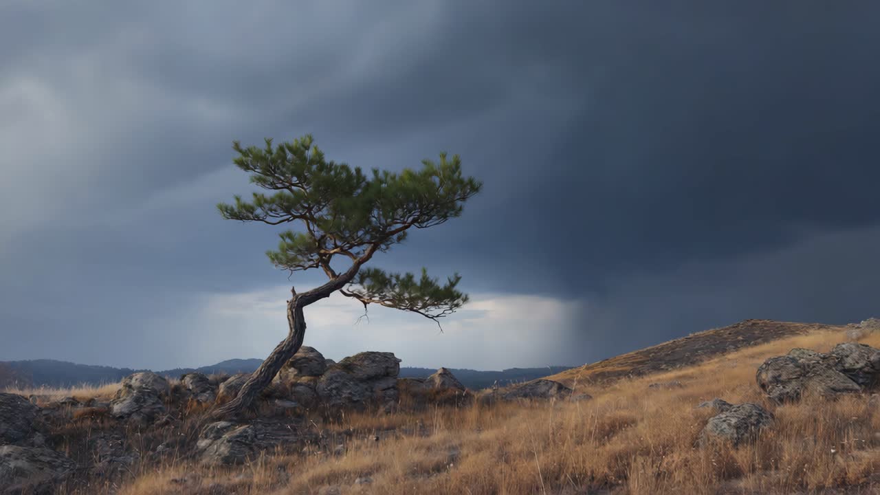 Stormy Landscape with a Lonely Tree