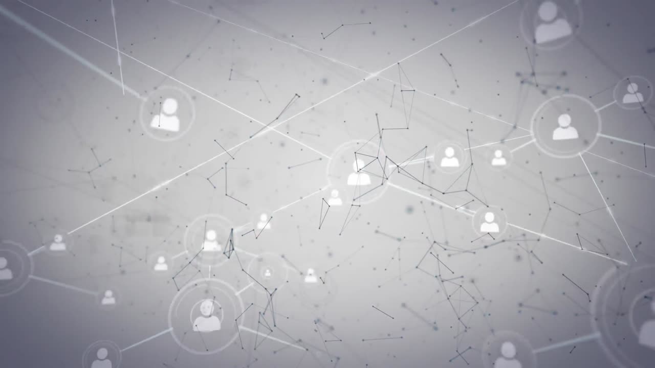 animación de la red de conexiones y procesamiento de datos sobre fondo blanco