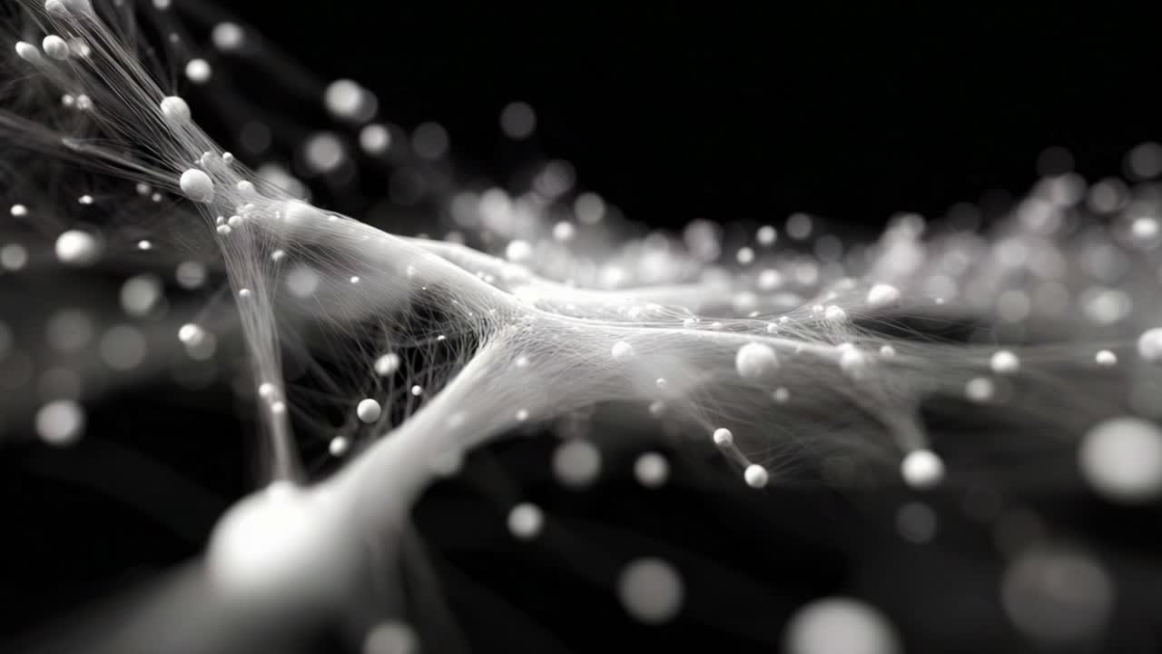 A Visual Exploration of Abstract Connectivity in a Complex Network of Particles and Threads, Illustrating the Intricacies of Structure and Dynamics in Modern Art and Technology