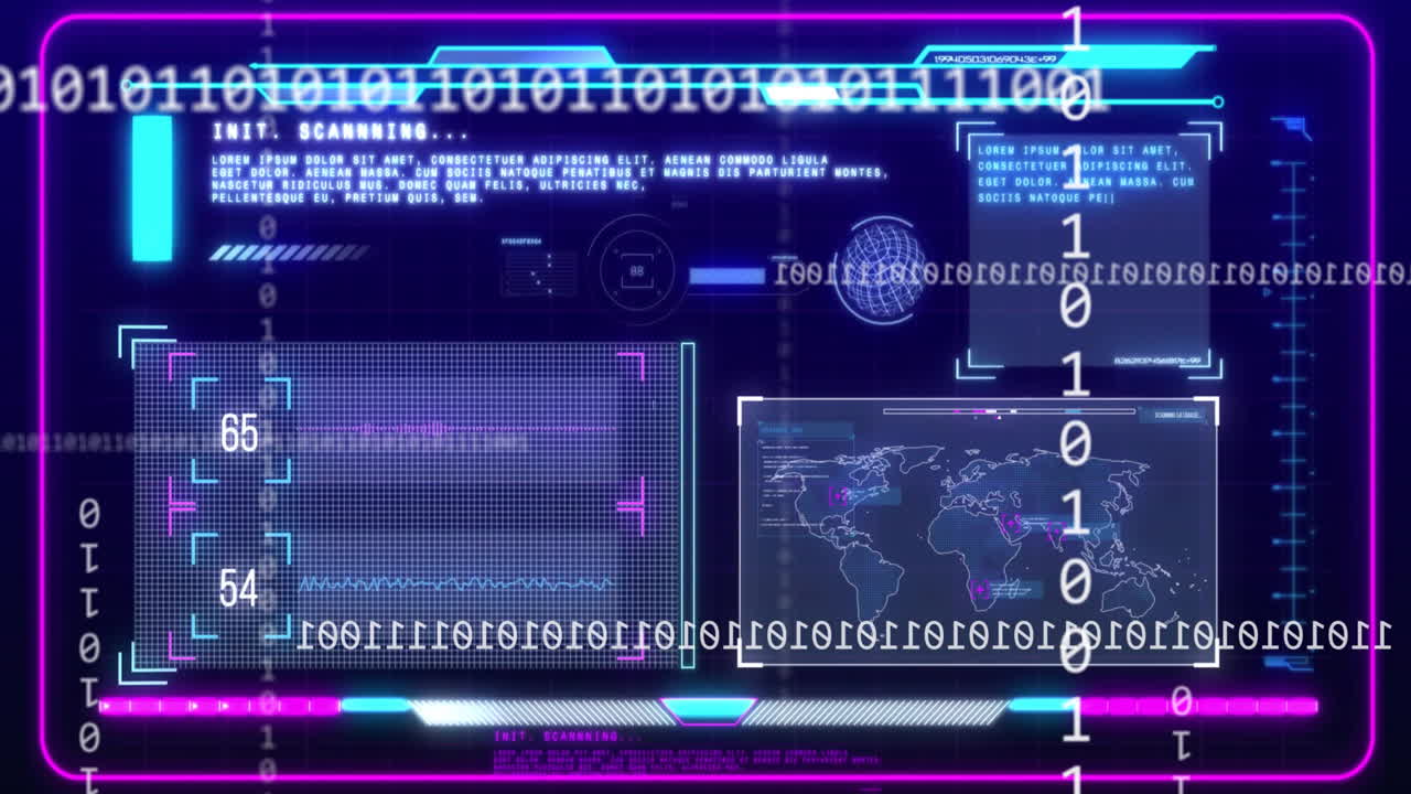 Displaying animation of data charts and binary code on digital interface
