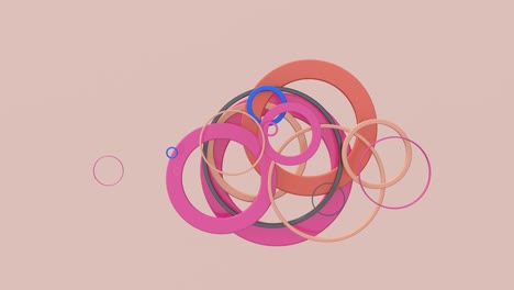 grupo de formas de círculo colorido. fondo beige. animación abstracta, renderizado en 3d.