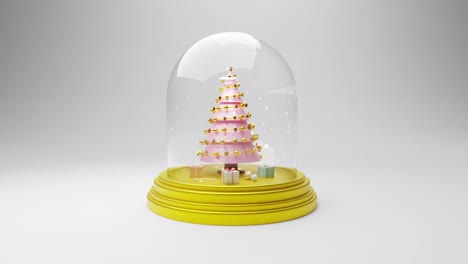 Animación-De-Una-Bola-De-Nieve-Con-Un-árbol-De-Navidad-Giratorio-Y-Regalos-Sobre-Fondo-Gris