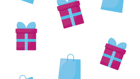 regalos y bolsas de compras animación de patrón