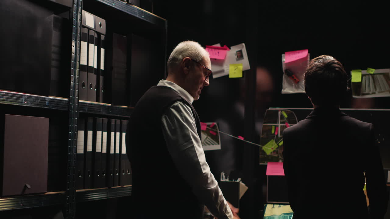 Detectives investigating a crime scene in an office