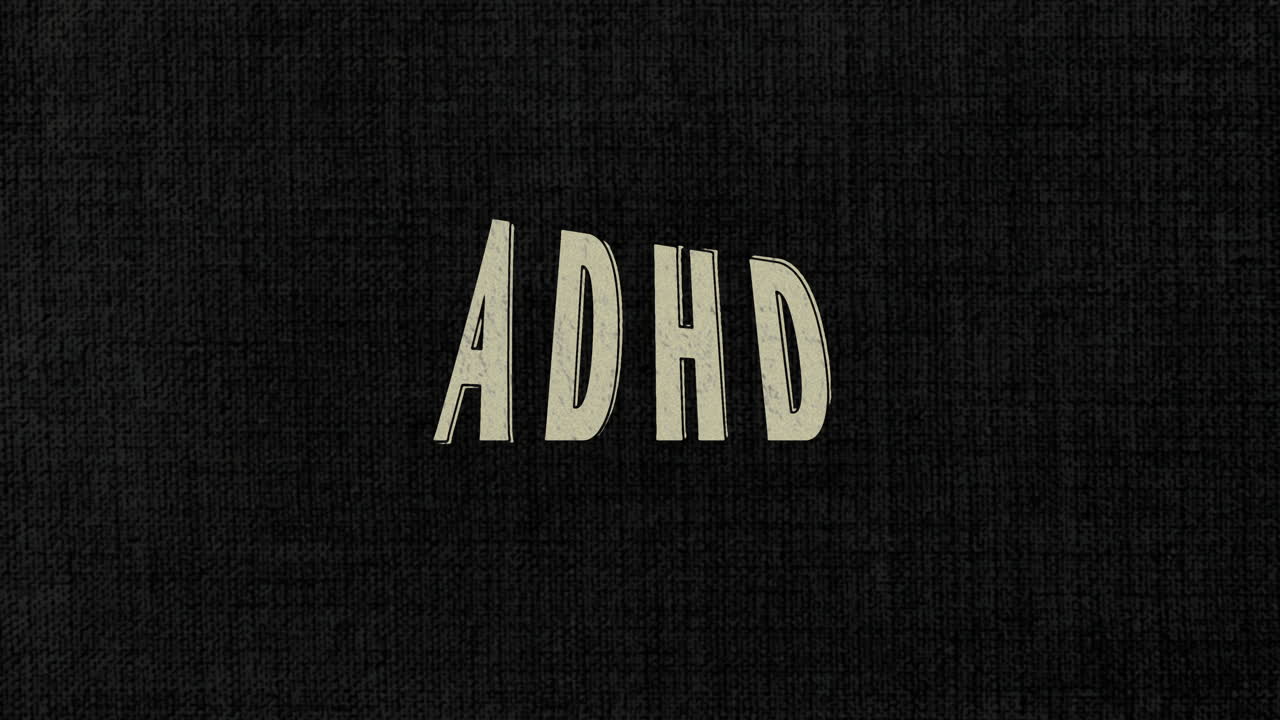 adhd: 검은 바탕에 불안한 동적 텍스트 애니메이션 - 주의력 결 과잉 활동 장애