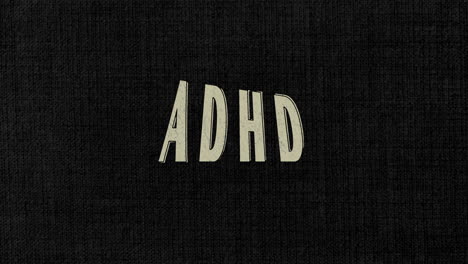 adhd animación de texto dinámico inquieto sobre fondo negro como un trastorno de hiperactividad - trastorno de déficit de atención e hiperactividade