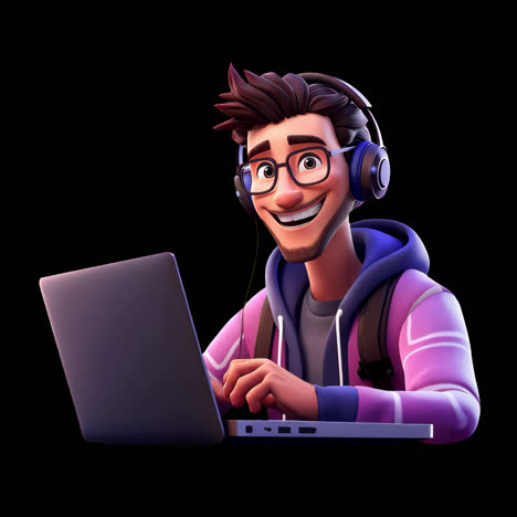 animated tech-savvy person smiling animation isolated asset, transparent 4k video, alpha channel