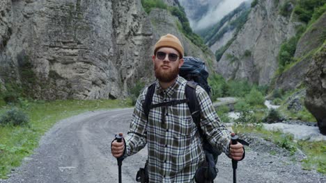 hiker in a mountain valley